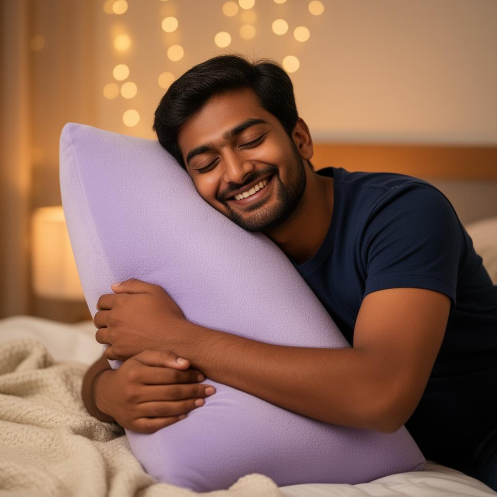 Happy customer hugging the Awesome Pillow